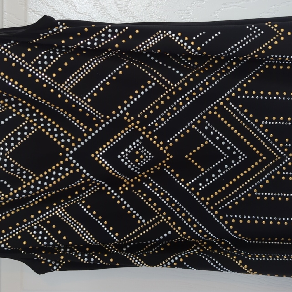WHBM Black Silver Gold Studded Design Sleeveless Cocktail Art Deco Dress SP - Picture 2 of 6